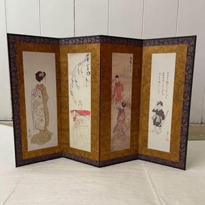 Japanese vintage small Byobu panel folding screen