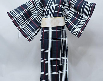 Black Mens Yukata Cotton kimono Authentic Japanese Robe, Yukata from Japan, Cotton House Robe,