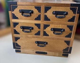 Japanese Small Chest antique Tansu Dansu Storage Safe Box Wood Handmade