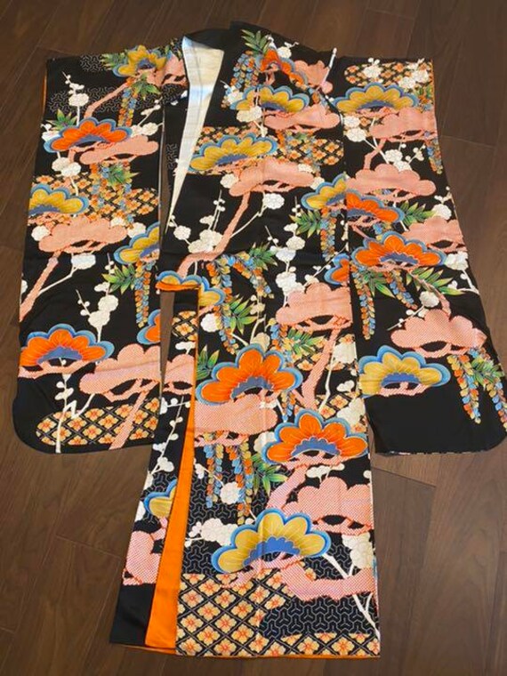 Furisode Kimono Black, Silk Furisode, Wedding Kimo