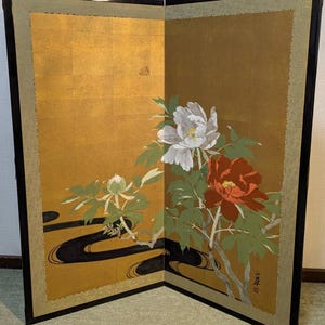 Japanese Antique panel folding screen Byobu stand