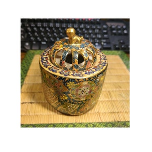 Japanese Satsuma Ware incense burner Vase POTTERY Art Deco Mid Century