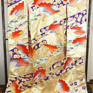 Uchikake Kimono, Hochzeit Kimono, japanische Kimono Robe, japanische Uchikake Kimono, Kimono Gold, Uchikake Gold, Gold Kimono Robe,