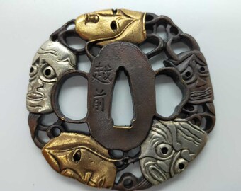 TSUBA, samurai sword, sword guard, Wave, koshirae, katana, wakizashi, Japanese katana, Japanese Tsuba, Japanese paperweight,