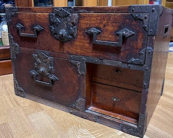 Japanese Chest antique Tansu Dansu Storage Safe Box Wood Handmade Edo era