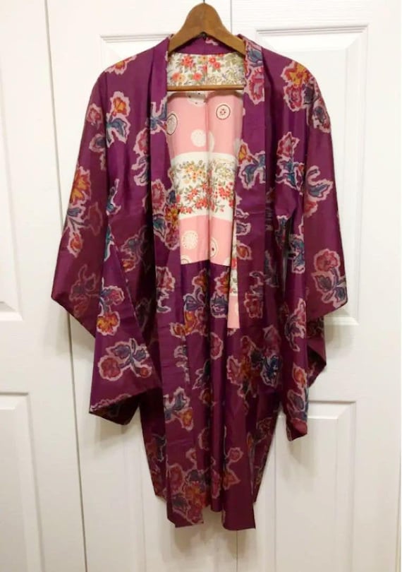 Haori Kimono, Short Kimono Silk, Purple Haori Silk