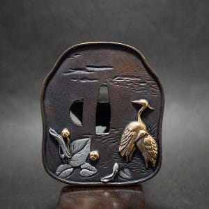 TSUBA, samurai sword, sword guard, Wave, koshirae, katana, wakizashi, Japanese katana, Japanese Tsuba, Japanese paperweight,