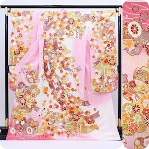 Feminine Pink Furisode Sakura Floral Kimono Made in Japan, Vintage Silk Kimono,