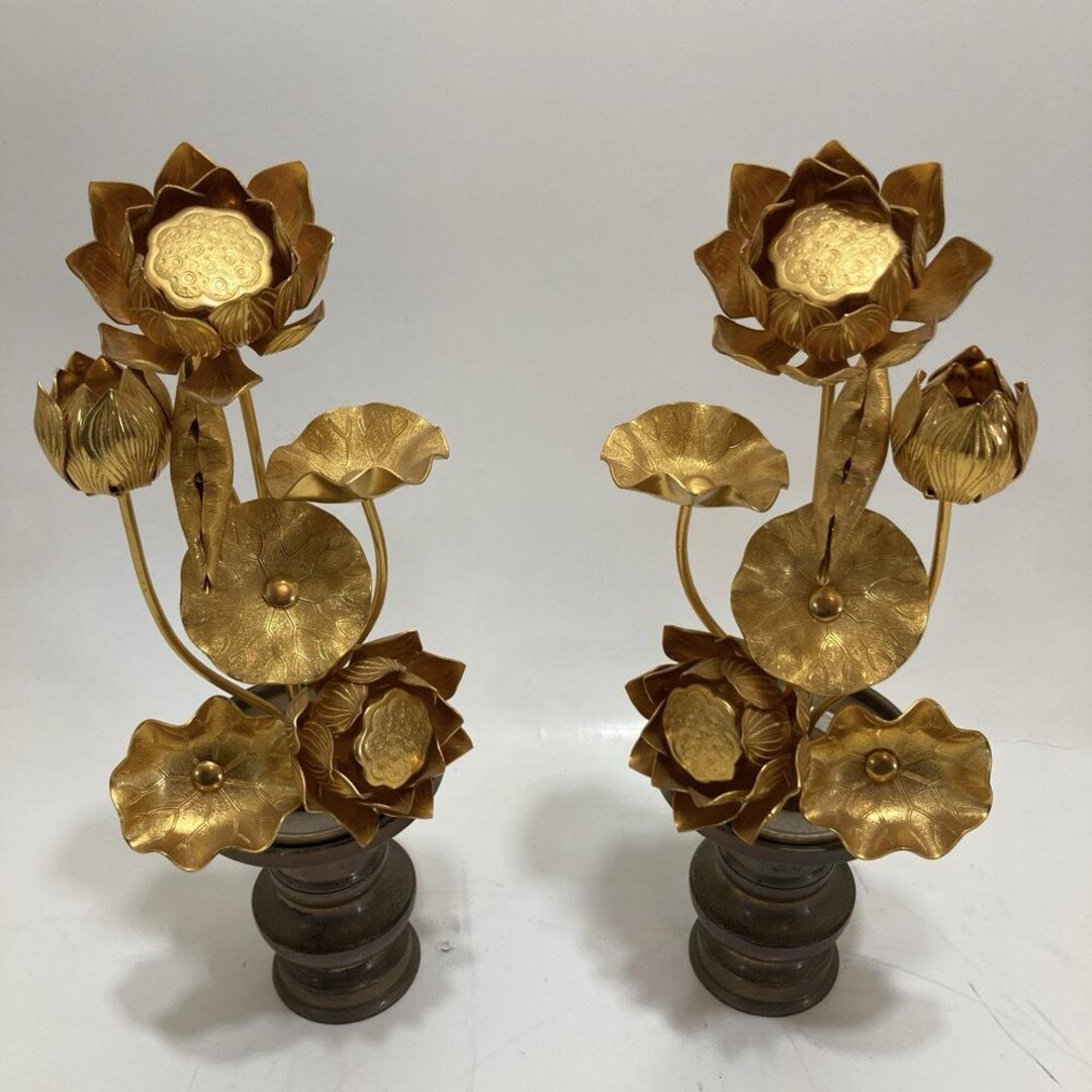 Japanese Vintage Buddhist Altar Ware Lotus Flower 370mm Tall Ornament ...