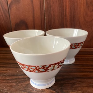 Handmade ceramic bowls set of 3 Ume flower Japanese pottery