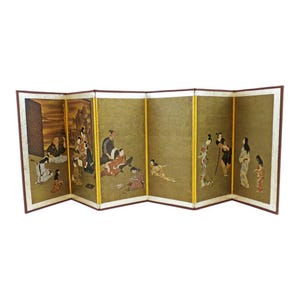 Small Japanese vintage Byobu panel folding screen