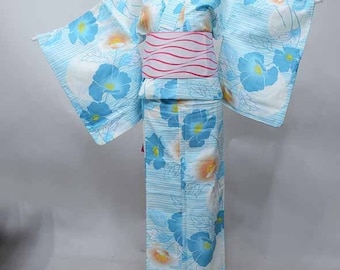 Blauer Yukata Baumwoll-Kimono Japanische Robe, Yukata aus Japan, Baumwoll-Hausrobe,