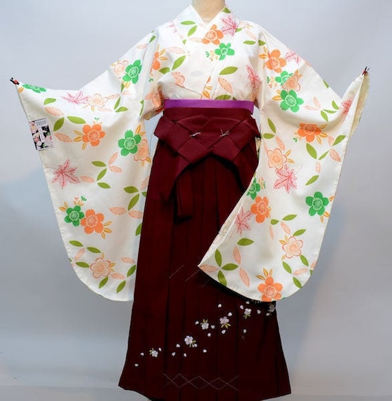 Furisode kimono i Hakama, Jyuban, zestaw Obi Sash, Furisode