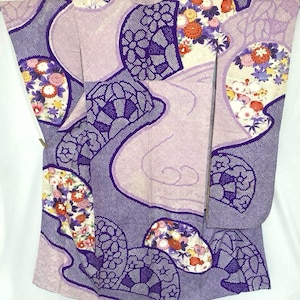 Authentic Vintage Japanese kimono, Furisode Kimono Purple, Silk Furisode, Wedding Kimono Dress, Purple Kimono Vintage,
