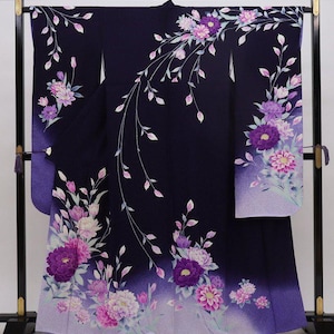 Vintage authentic kimono, Purple Furisode Kimono, Purple Furisode Floral, Kawaii Kimono Robe,