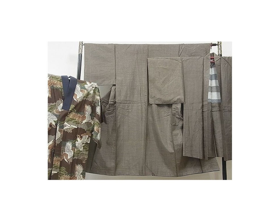Pongee Set Mens Silk Pongee Kimono Set, Mens Brown Kimono Ensemble, Mens Kimono ...