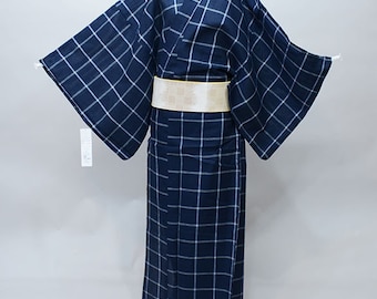 Niebieskie męskie kimono Yukata z bawełny Oryginalny japoński szlafrok, Yukata z Japonii, szlafrok bawełniany,