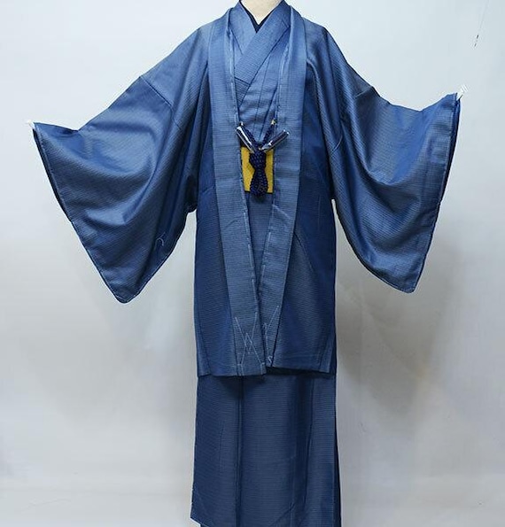 COSDREAMER Japanse Yukata kimono voor heren, kostuum, Japanse kimono, gewaad, blauw, S, zwart-blauw, XL
