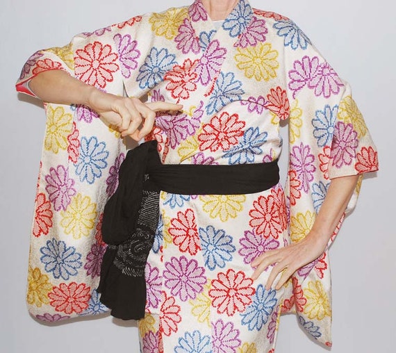 XS Kimono, Girls Kimono, Silk Kimono Robe, Vintage