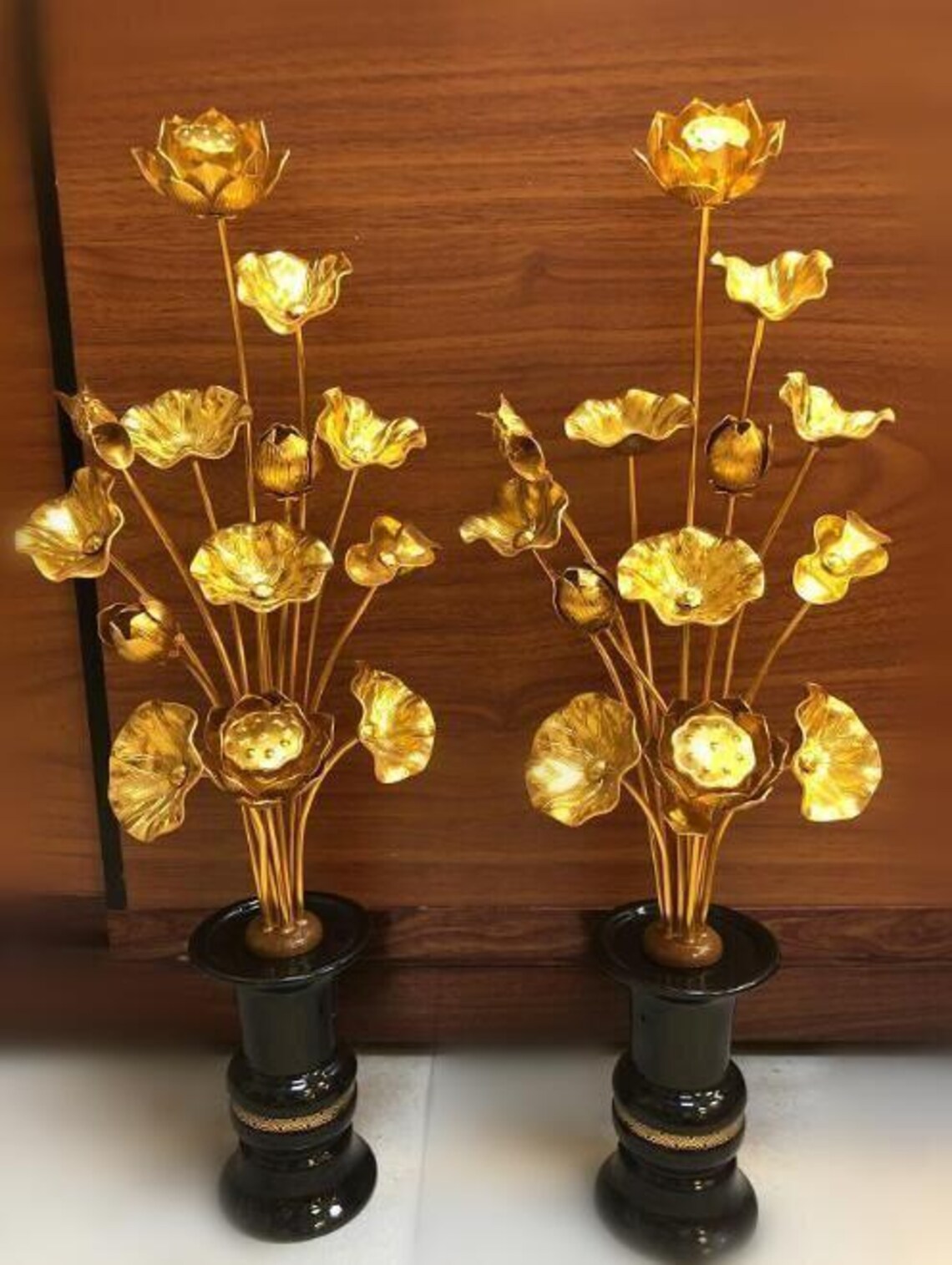 Japanese Vintage Buddhist Altar Ware Lotus Flower 400mm Tall Ornament ...