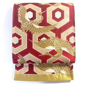 Obi Belt Kimono, Red Obi, Silk Obi Belt, Vintage Obi, Japanese Fabric, Red Obi Silk, Fukuro Obi, Gold Obi Sash,