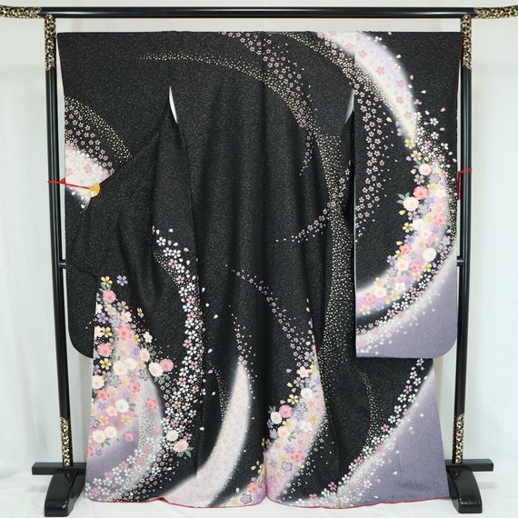 Furisode Kimono Black, Silk Furisode, Wedding Kimo