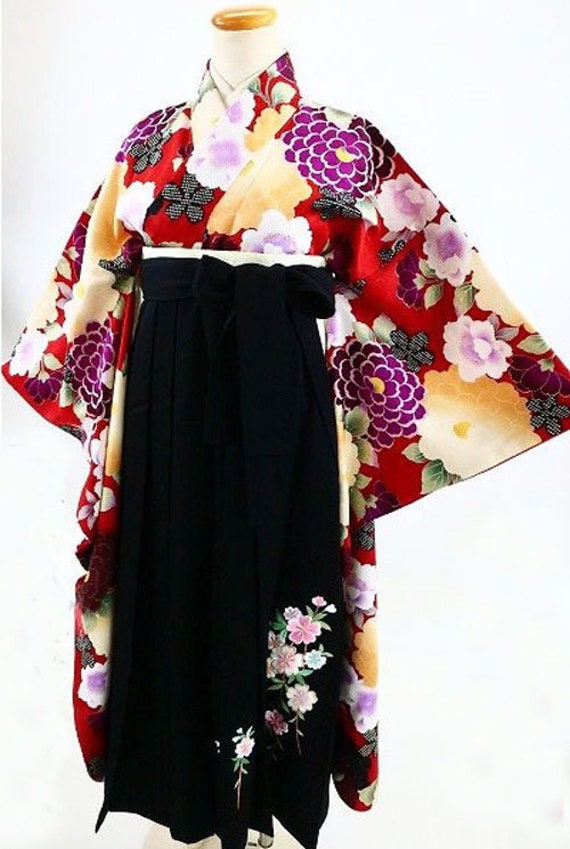 Furisode Kimono & Hakama , Obi Sash set, Furisode