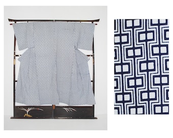 Niebieskie męskie kimono Yukata z bawełny Oryginalny japoński szlafrok, Yukata z Japonii, szlafrok bawełniany,