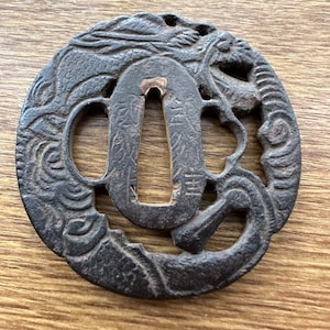 TSUBA, samurai sword, sword guard, Wave, koshirae, katana, wakizashi, Japanese katana, Japanese Tsuba, Japanese paperweight,