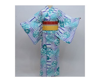 Blue Yukata Cotton kimono Authentic Japanese Robe, Yukata from Japan, Cotton House Robe,