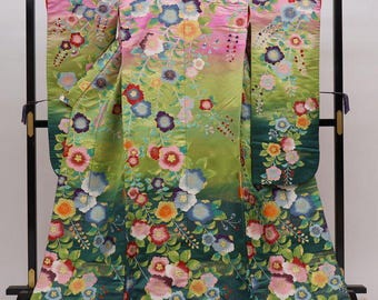 Uchikake Kimono, Wedding Kimono, Japanese Kimono Robe, Japanese Uchikake Kimono, Kimono Green, Uchikake Green, Green Kimono Robe,