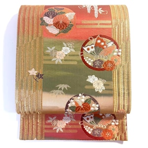 Obi Belt Kimono, Gold Obi, Silk Obi Belt, Vintage Obi, Japanese Fabric, Green Obi Silk, Fukuro Obi, Gold Obi Sash, Zen