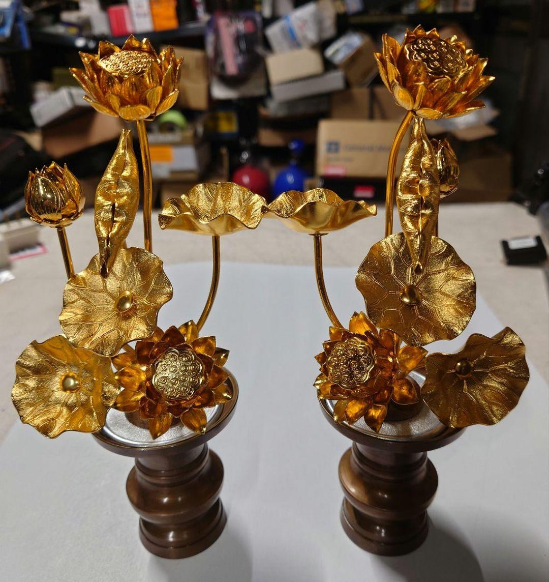 Japanese Vintage Buddhist Altar Ware Lotus Flower 220mm Tall Ornament ...