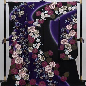 Vintage authentic kimono, Purple Furisode Kimono, Purple Furisode Floral, Kawaii Kimono Robe,