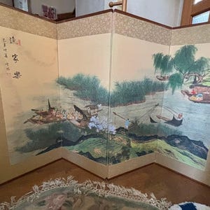 Japanese Antique panel folding screen Byobu stand