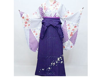 Furisode Kimono & Hakama, Jyuban, Furisode Purple, Womens Kimono, Vintage Kimono Set, Purple Hakama, Party Kimono,