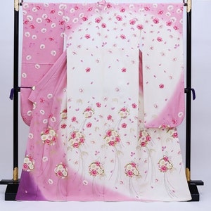 Furisode Kimono, Mod Kimono, Furisode de seda, Vestido de kimono de boda, Vestido japonés largo, Kimono largo, Túnica de kimono rosa, Túnica de kimono floral
