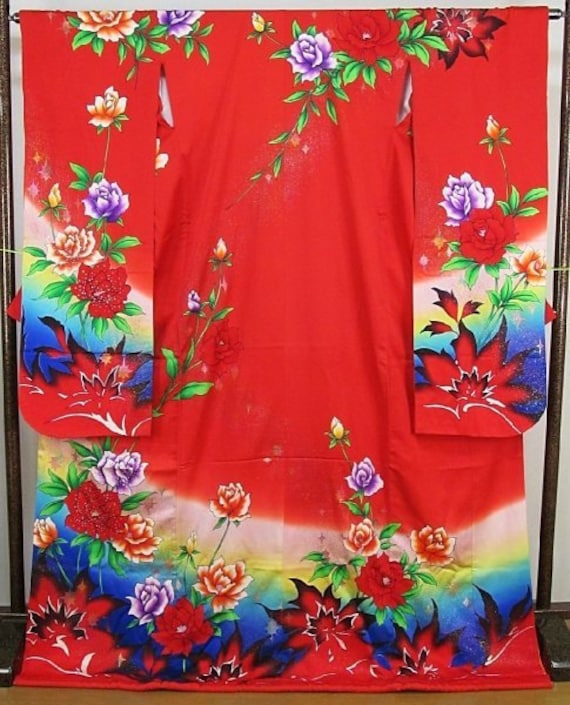 Furisode Kimono, Silk Furisode, mod kimono, Red K… - image 1