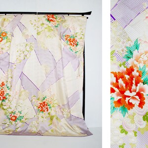 Japanese Furisode Kimono, Silk Furisode, Wedding Kimono Dress, Japanese Dress Long, Long Kimono Dress, White Kimono Robe, Pastel Kimono Robe