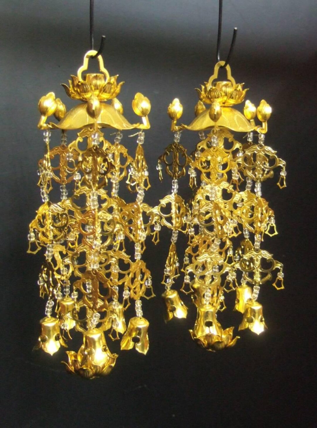 Japanese Vintage Buddhist Altar Ware Lotus Flower 200mm Long Ornament ...