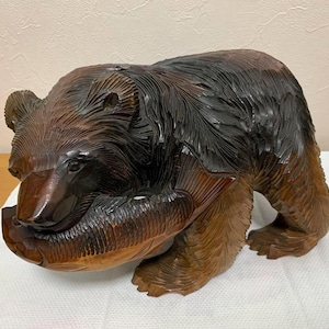Japanese Hokkaido Ainu Hand Carved Wood Statue of a Bear