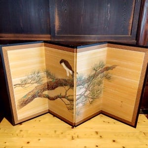Japanese Antique panel folding screen Byobu stand