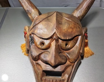 Authentic Japanese Hannya Oni Mask Set - Red & Blue Terracotta