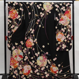 Furisode Kimono, Silk Furisode, Wedding Kimono Dress, Japanese Dress Long, Long Kimono Dress, Black Kimono Robe, Black Kimono Robe,