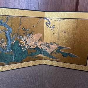 Small Japanese vintage Byobu panel folding screen