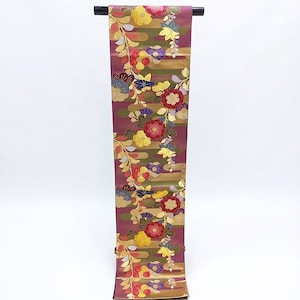Wine red Silk Fukuro Obi Sash Belt for Kimono Robe, Japanese Fabric,  Red Obi Belt,