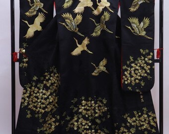 Uchikake Kimono, Wedding Kimono, Japanese Kimono Robe, Japanese Uchikake Kimono, Kimono Black, Uchikake Black, Black Kimono Robe,