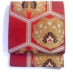Obi Belt Kimono, Red Obi, Silk Obi Belt, Vintage Obi, Japanese Fabric, Red Obi Silk, Fukuro Obi, Black Obi Sash,
