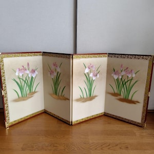 Japanese Vintage small panel folding screen Byobu stand Ukiyoe