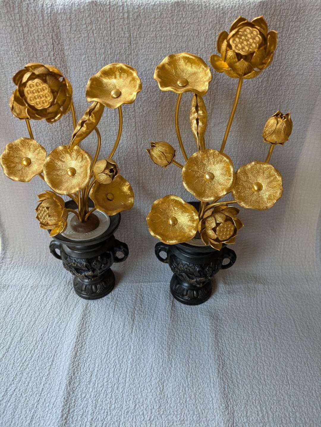 Japanese Vintage Buddhist Altar Ware Lotus Flower 300mm Tall Ornament ...